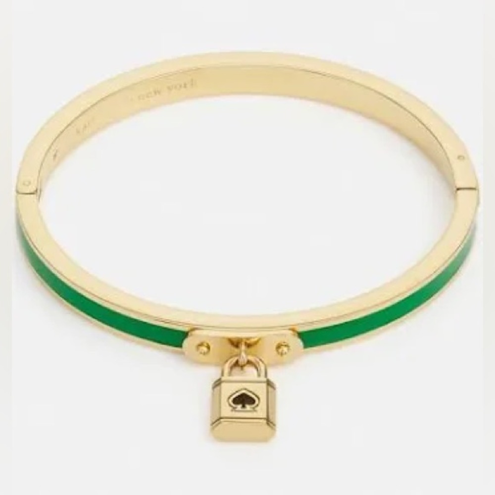 NWOT KATE SPADE ♠️ NEW YORK lock 🔒 and spade ♠️ charm bangle bracelet GREEN - Picture 4 of 8